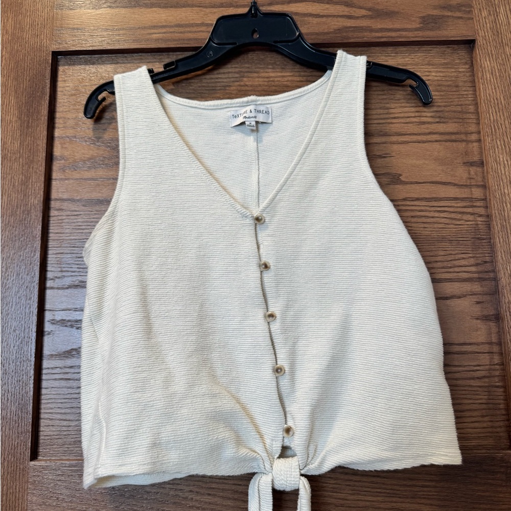 Madewell Cream Tie-Front Button Knit Tank